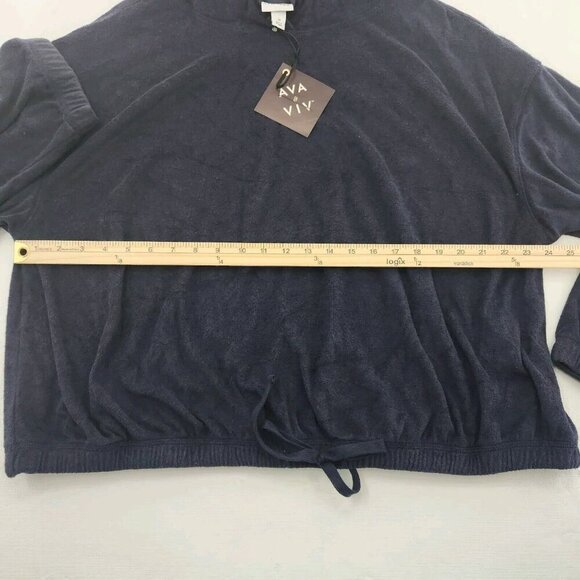 Ava & Viv Womens Size 1X Terry Cloth Navy Blue Hooded Shirt Sweatshirt - Picture 5 of 6